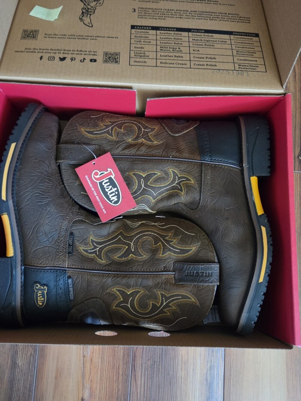 Justin Boots Men’s Brown Water Buffalo Western Work Boots